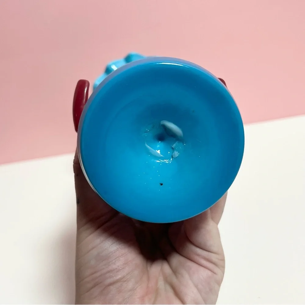 Vintage retro blue floral painted vase - Picture 5 of 6